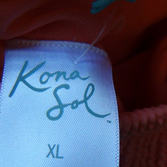 Kona Sol Pucker Textured Square Neck One Piece Swimsuit Coral Pink M, L - Picture 9 of 11